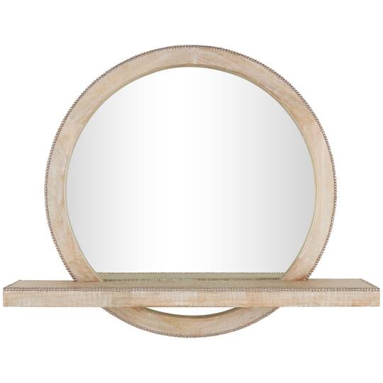 36" Light Brown Wall Mirror with Silver Beaded Outline